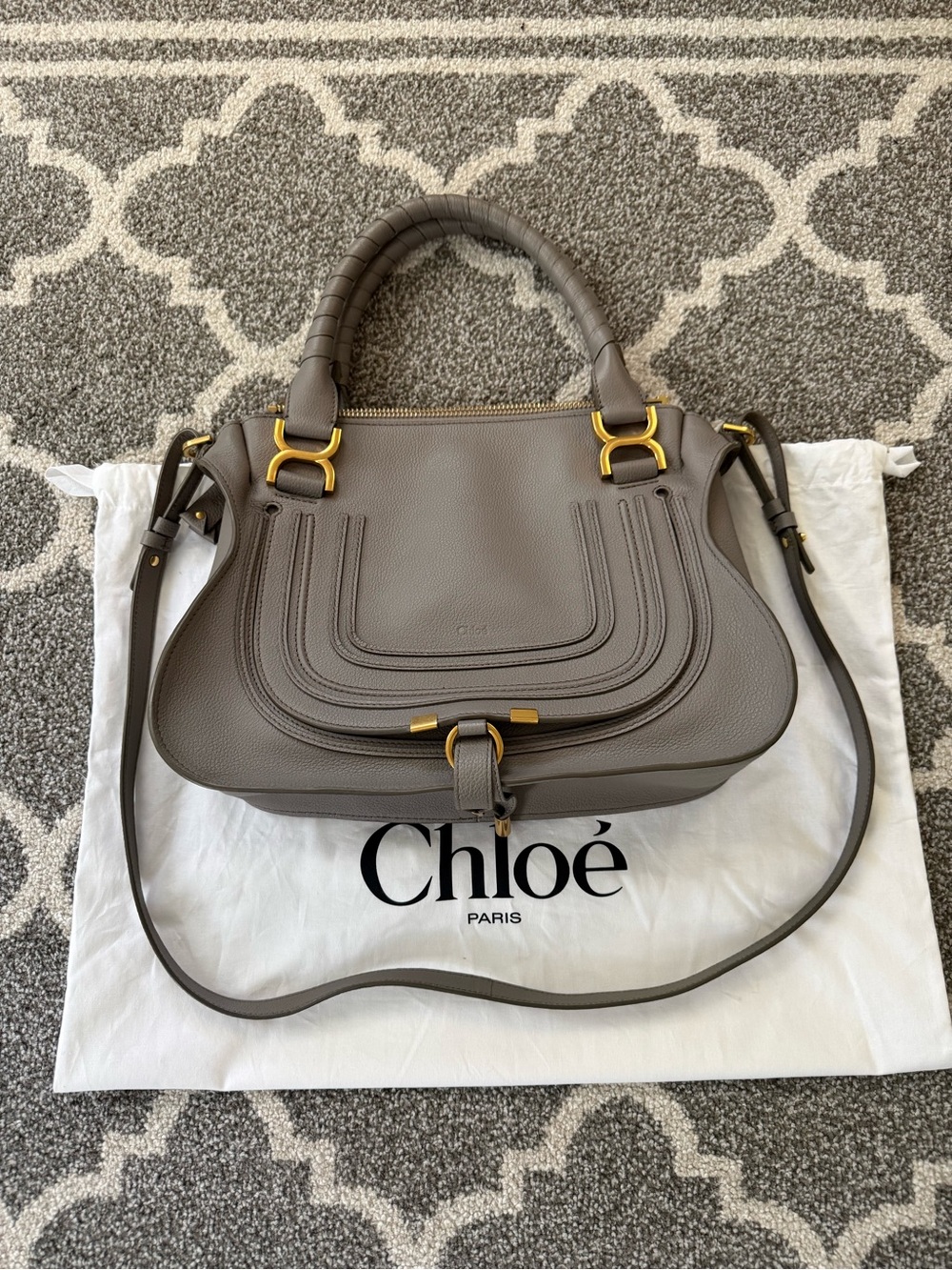 Chloe Marcie Leather Satchel in Cashmere Grey